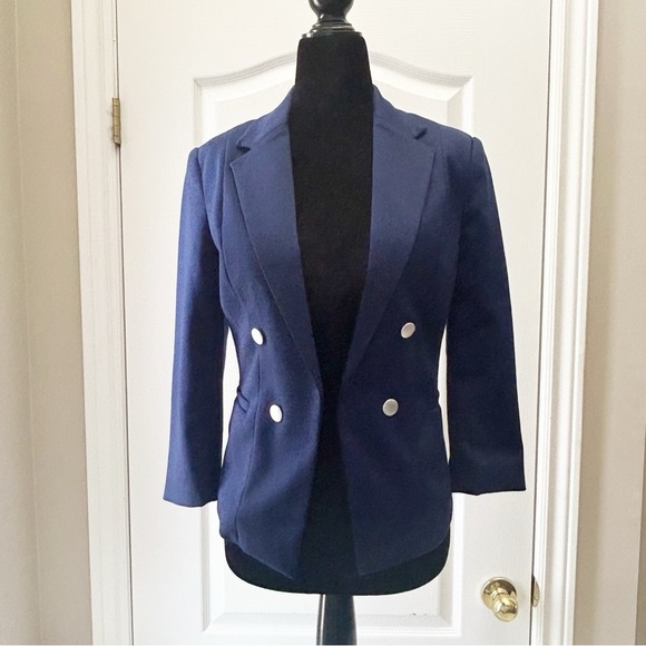 Ricki’s Blazer Slim Fit Cropped Ponte Knit Open Front 3/4 Sleeves Blue Size XS - Picture 16 of 16